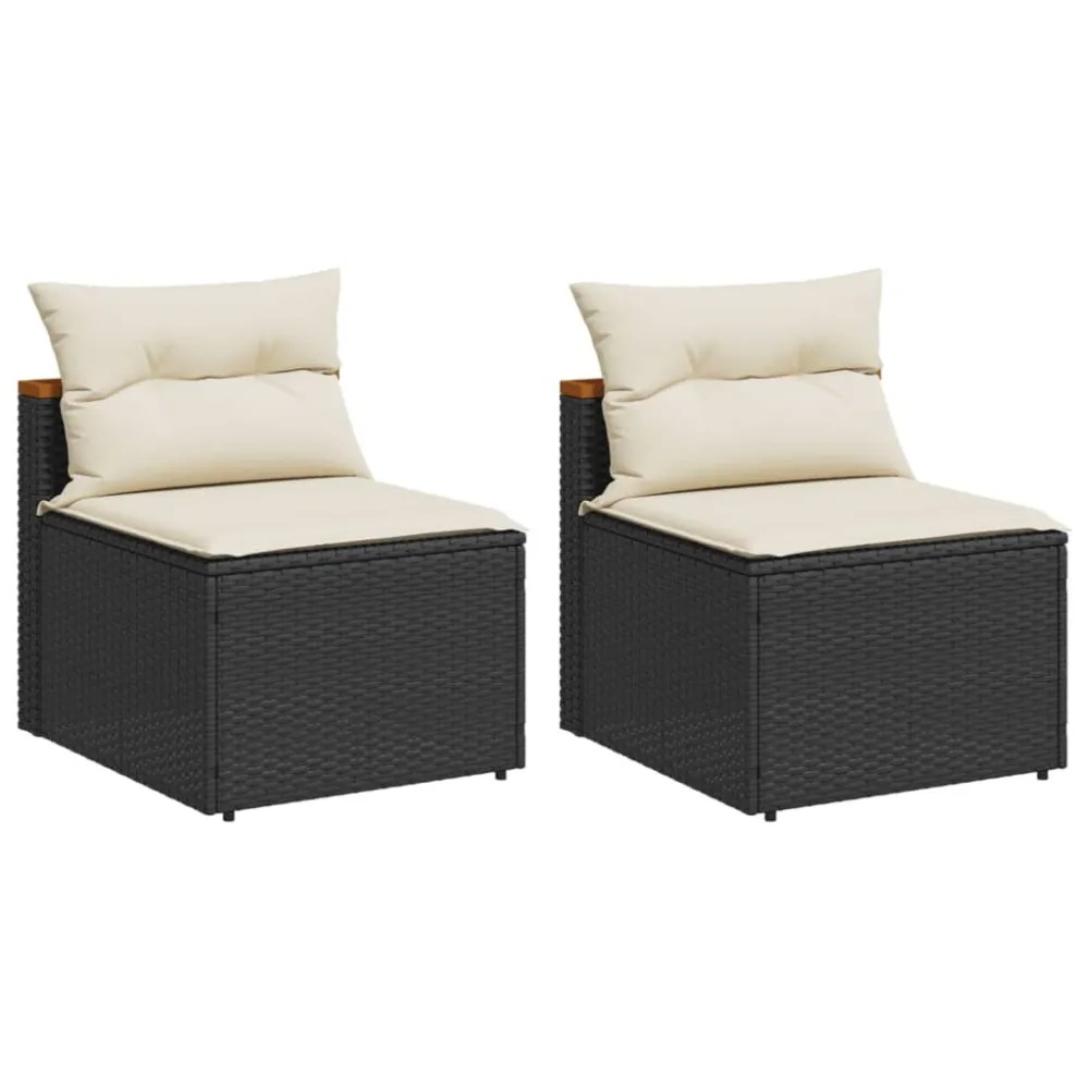 Sedia con Braccioli Divano Giardino Senza Braccioli con Cuscini 2pz Nero Polyrattan