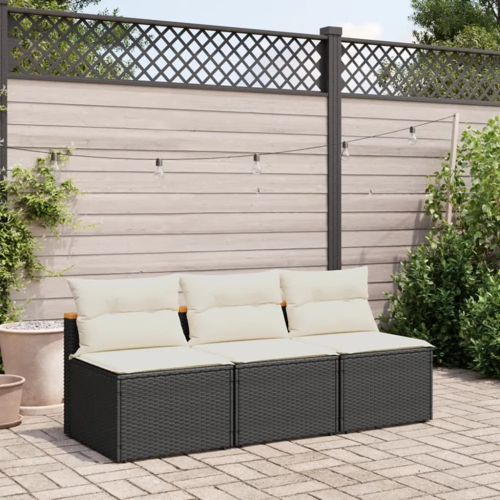 Sedia con Braccioli Divano Giardino Senza Braccioli con Cuscini 2pz Nero Polyrattan