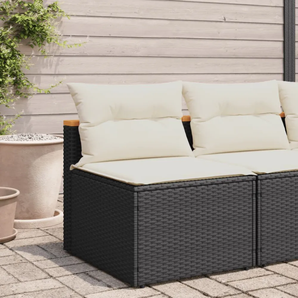 Sedia con Braccioli Divano Giardino Senza Braccioli con Cuscini 2pz Nero Polyrattan