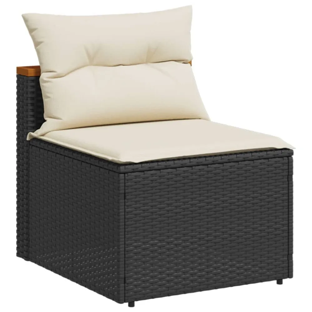 Sedia con Braccioli Divano Giardino Senza Braccioli con Cuscini 2pz Nero Polyrattan