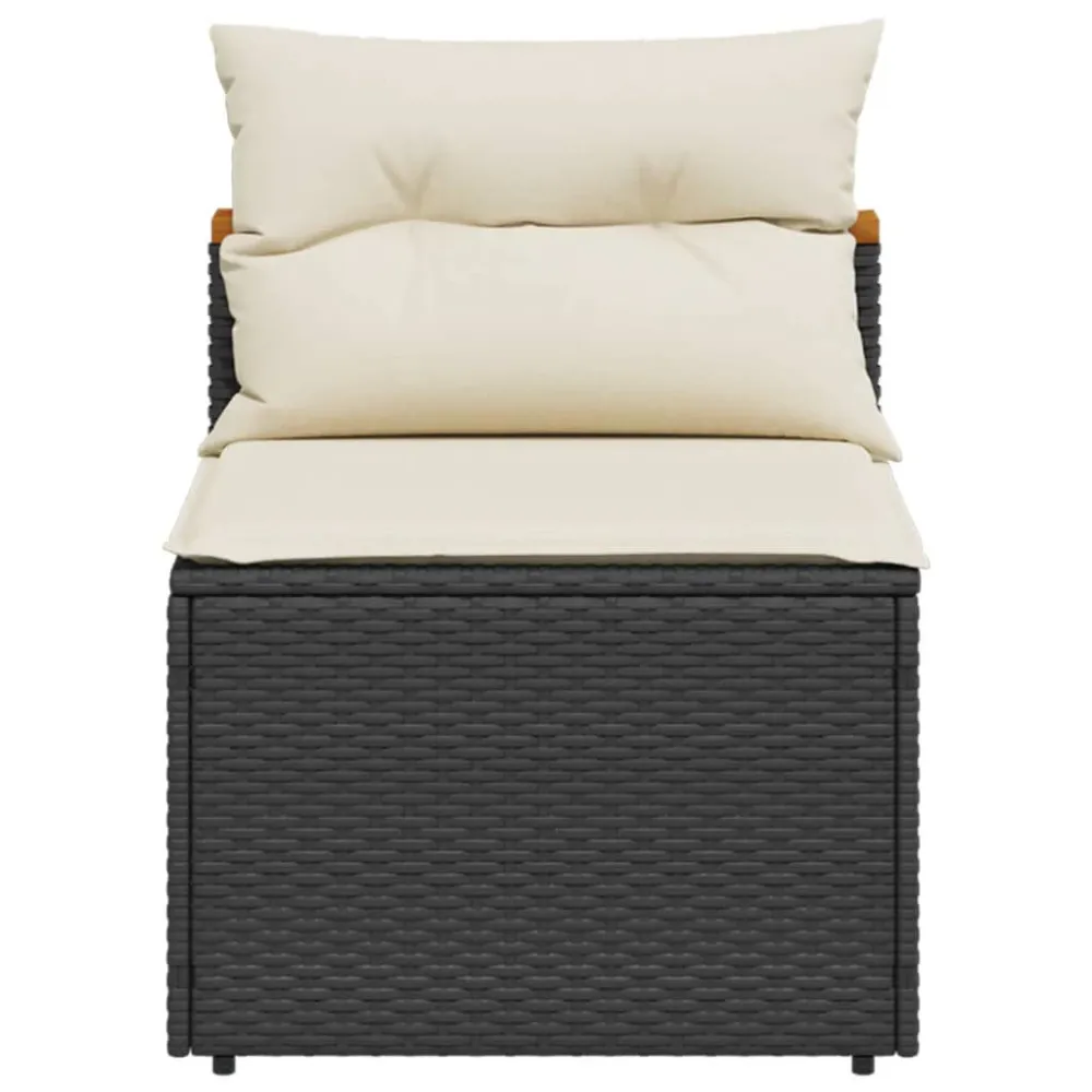 Sedia con Braccioli Divano Giardino Senza Braccioli con Cuscini 2pz Nero Polyrattan