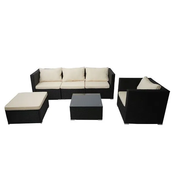 Sedia da Giardino Mendler Brescia set polyrattan set da giardino divano lounge set nero cuscini crema 76297+76298+76299