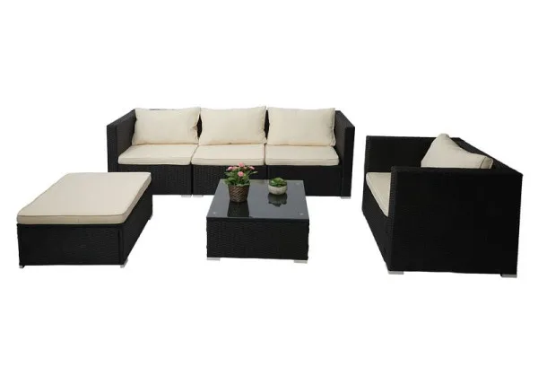 Sedia da Giardino Mendler Brescia set polyrattan set da giardino divano lounge set nero cuscini crema 76297+76298+76299