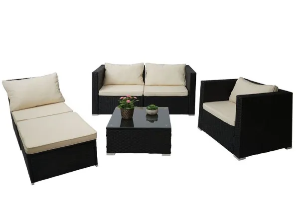 Sedia da Giardino Mendler Brescia set polyrattan set da giardino divano lounge set nero cuscini crema 76297+76298+76299