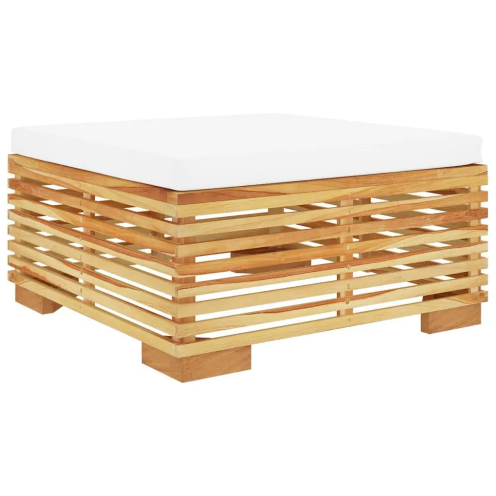 Sedia da Giardino Poggiapiedi da Giardino con Cuscino Crema Legno Massello Teak