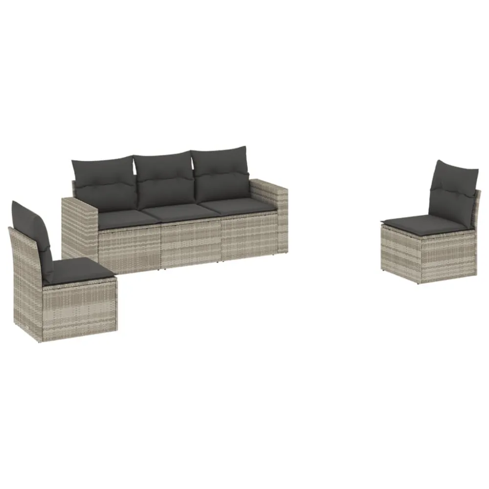 Sedia da Giardino Set Divano da Giardino 5pz con Cuscini Grigio Limpido Polyrattan