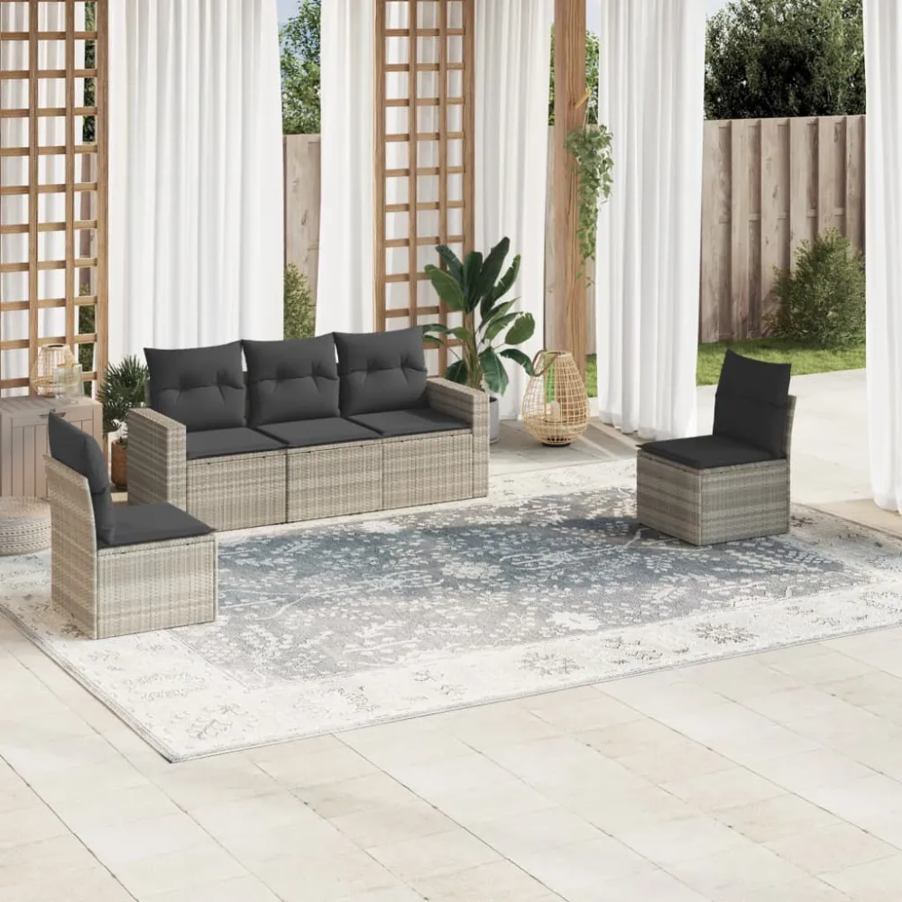 Sedia da Giardino Set Divano da Giardino 5pz con Cuscini Grigio Limpido Polyrattan