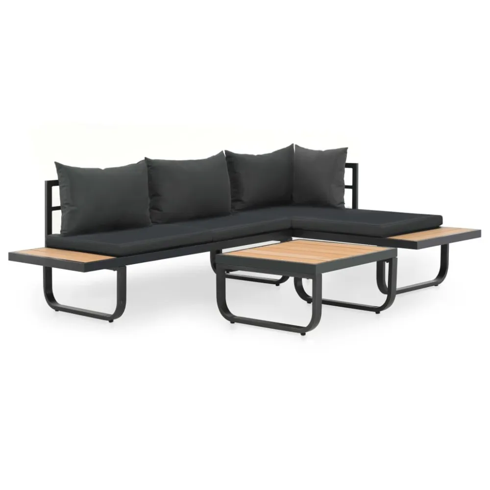 Sedia da Giardino Set Divano da Giardino 2 pz ad Angolo Cuscini Alluminio WPC