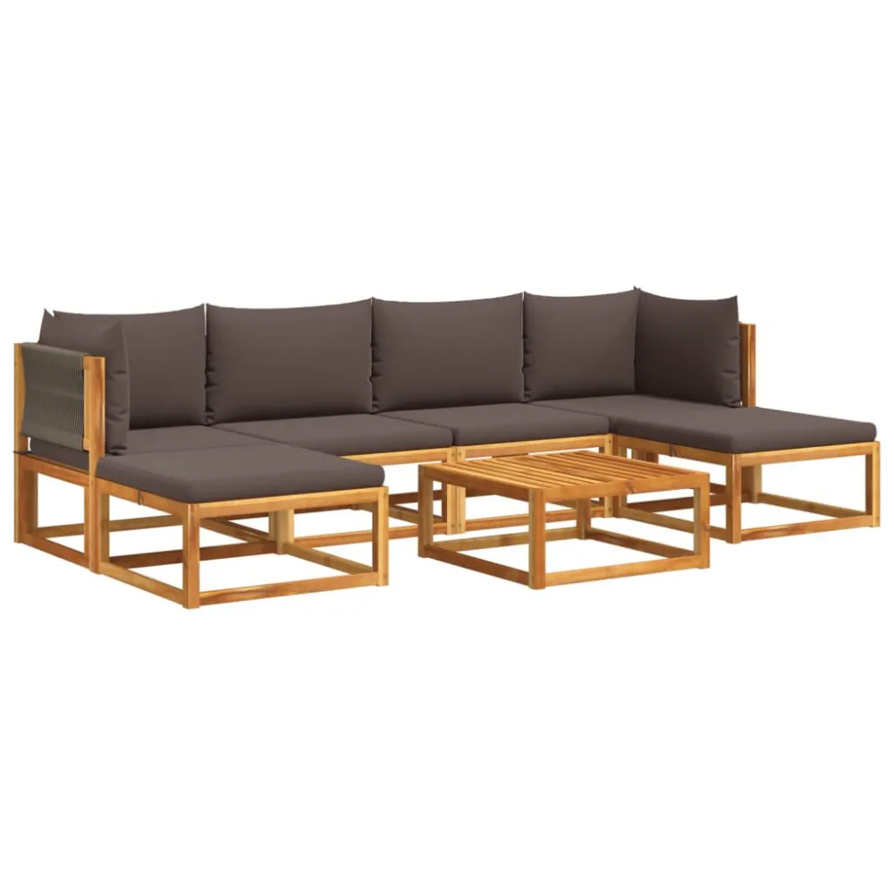 Sedia da Giardino Set Divano da Giardino 7 pz con Cuscini Legno Massello Acacia