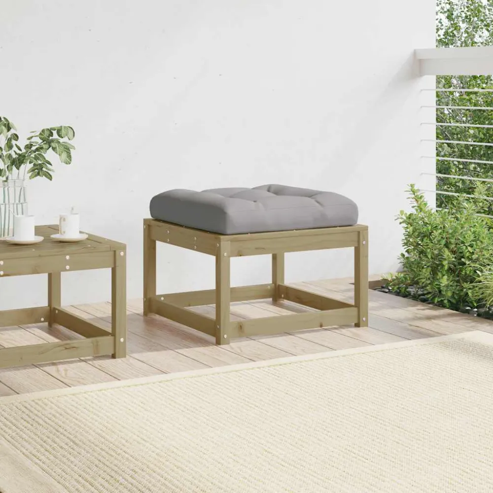 Sedia Pieghevole Poggiapiedi da Giardino con Cuscino Legno Impregnato di Pino