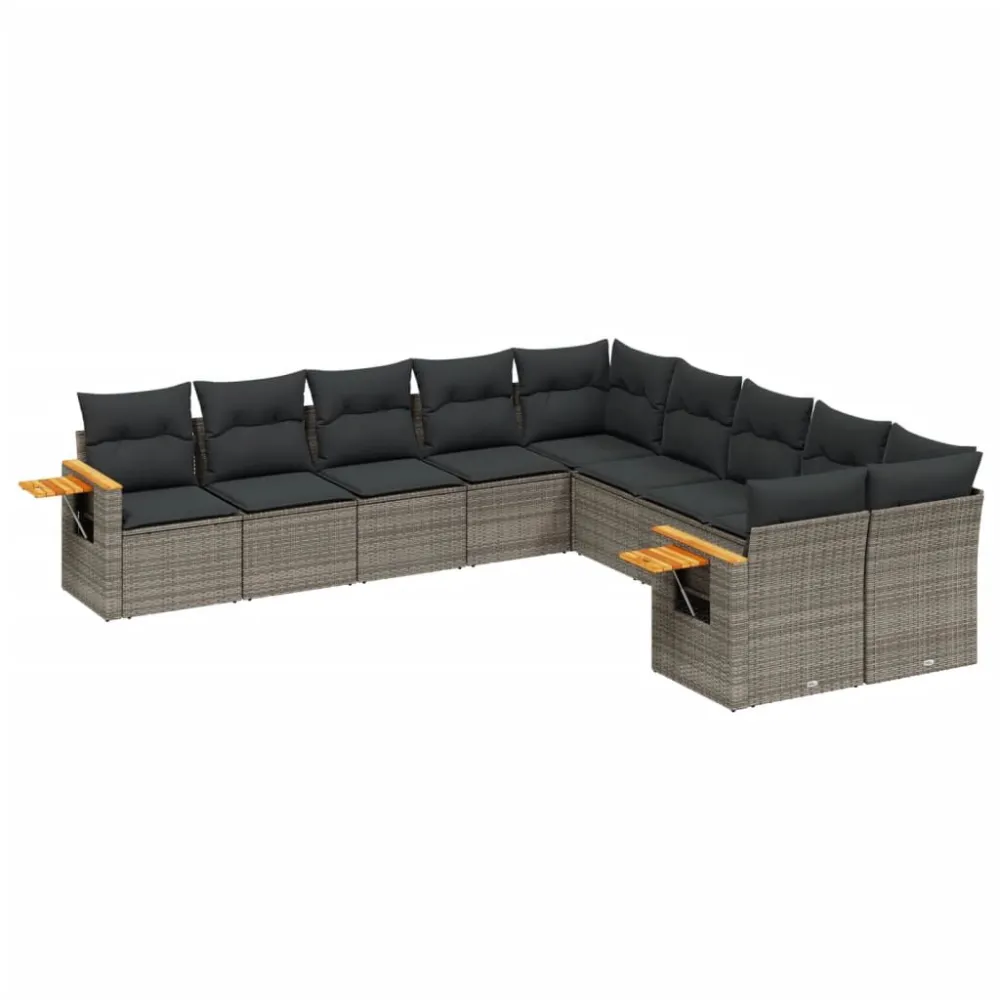 Sedia Pieghevole Set Divano da Giardino 10 pz con Cuscini Grigio Polyrattan