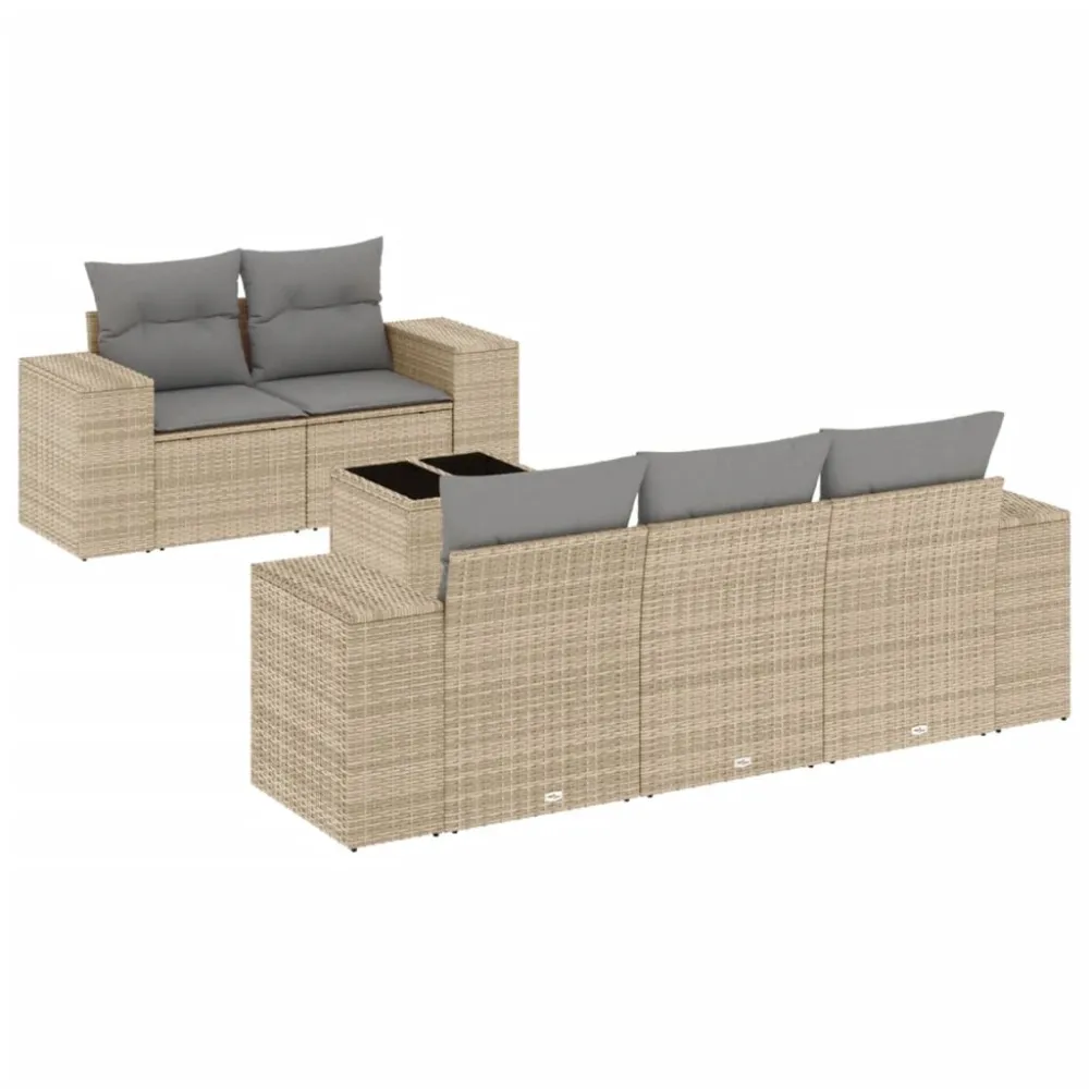 Sedia Pieghevole Set Divano da Giardino 6 pz con Cuscini Panna Polyrattan
