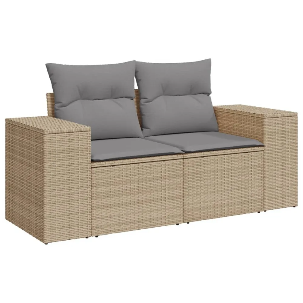Sedia Pieghevole Set Divano da Giardino 6 pz con Cuscini Panna Polyrattan