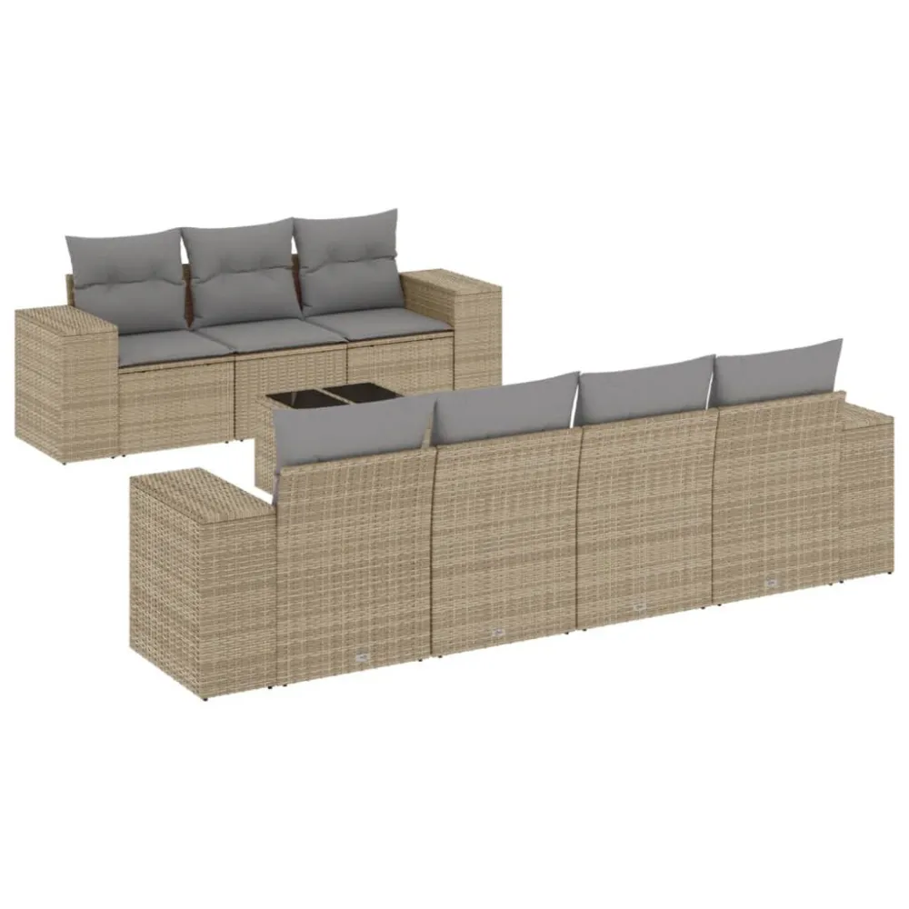 Sedia Pieghevole Set Divano da Giardino 8 pz con Cuscini Sabbia Polyrattan