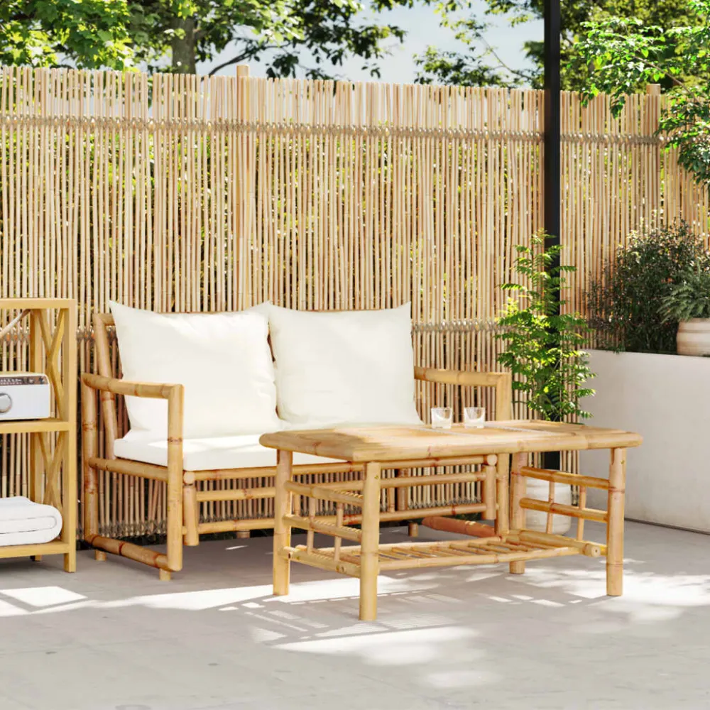 Sedia da Terrazzo Set Divano da Giardino 2 pz con Cuscini Bambù