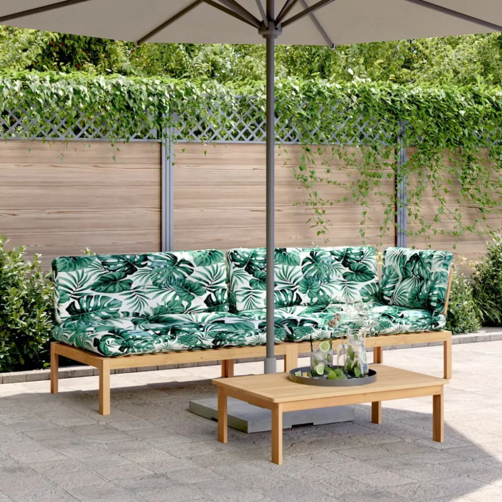 Sedia da Terrazzo Set Divano Pallet Giardino 3pz con Cuscini Massello Acacia