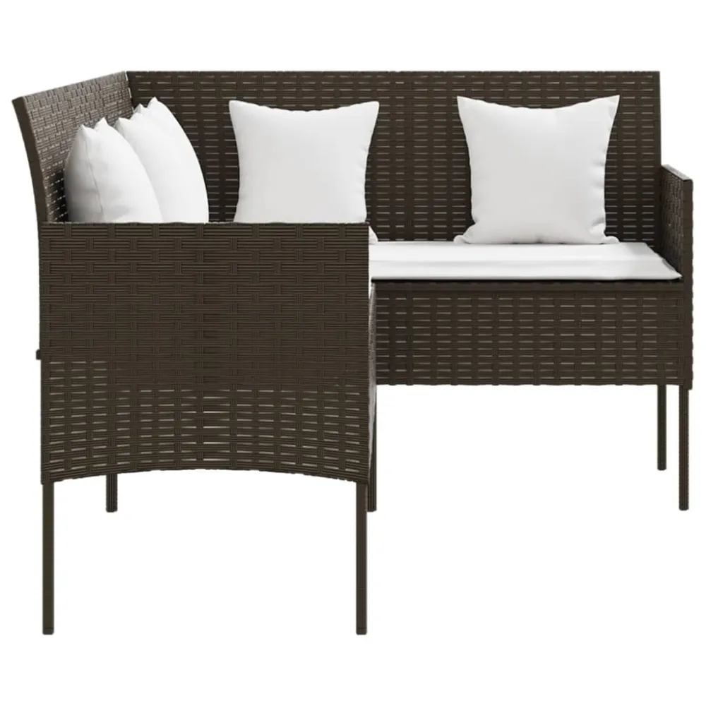 Set Divano L con Cuscini 5 pz Marrone Polyrattan | Pieghevole e Leggera