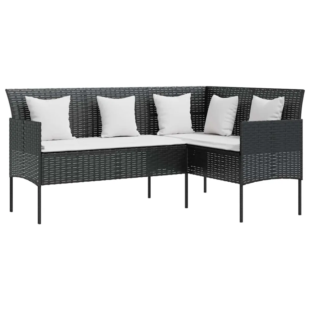 Set Divano L con Cuscini 5 pz Nero Polyrattan con Cuscino Estraibile
