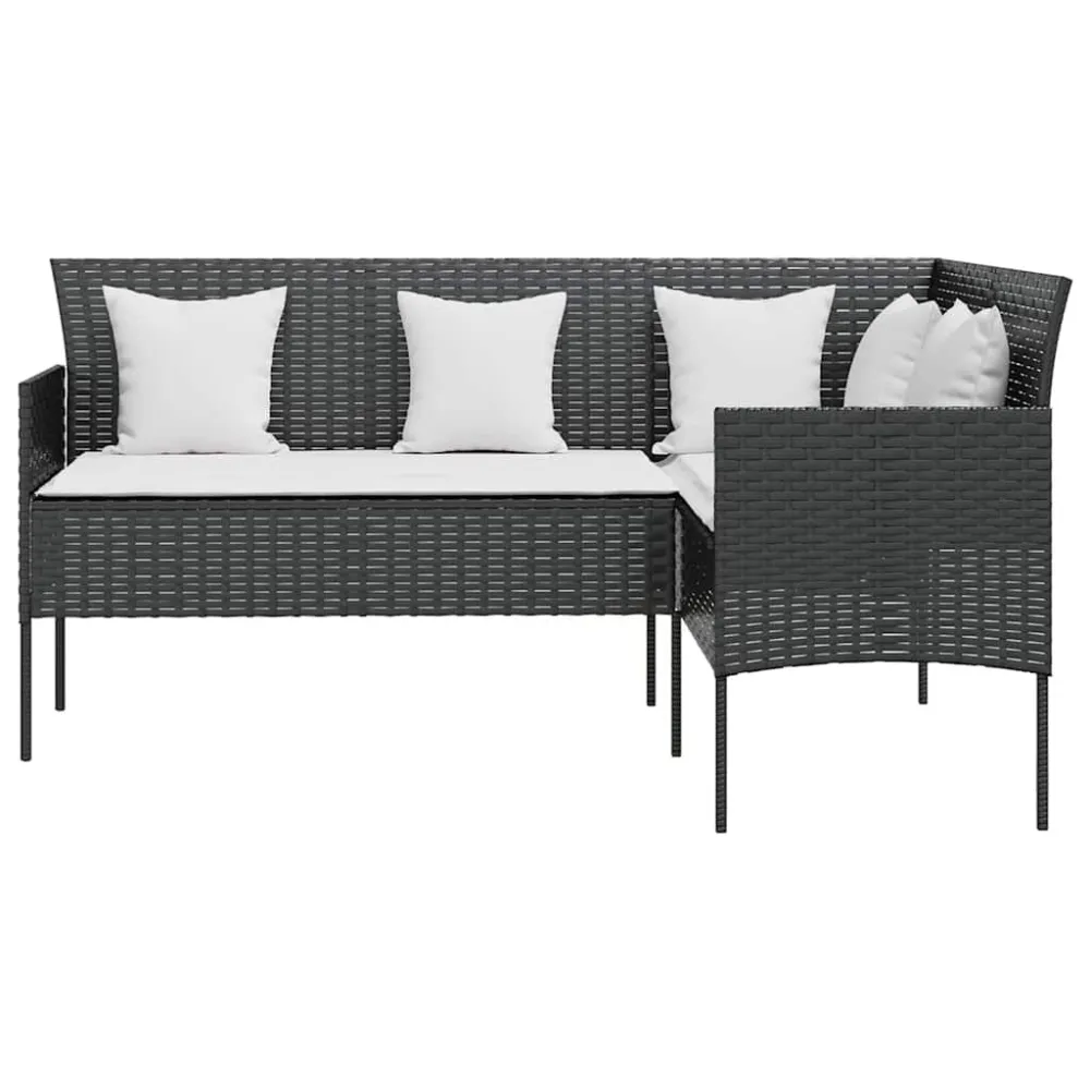 Set Divano L con Cuscini 5 pz Nero Polyrattan con Cuscino Estraibile