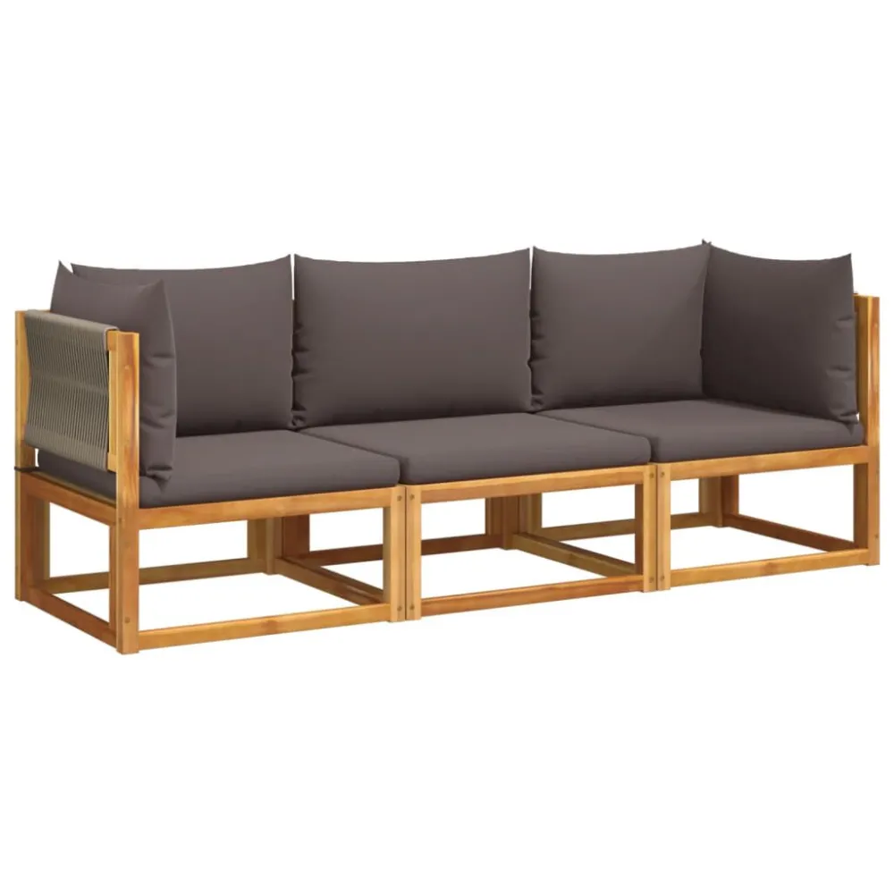 Set Divano da Giardino 3pz con Cuscini Legno Massello di Acacia con Sistema di Montaggio Rapido