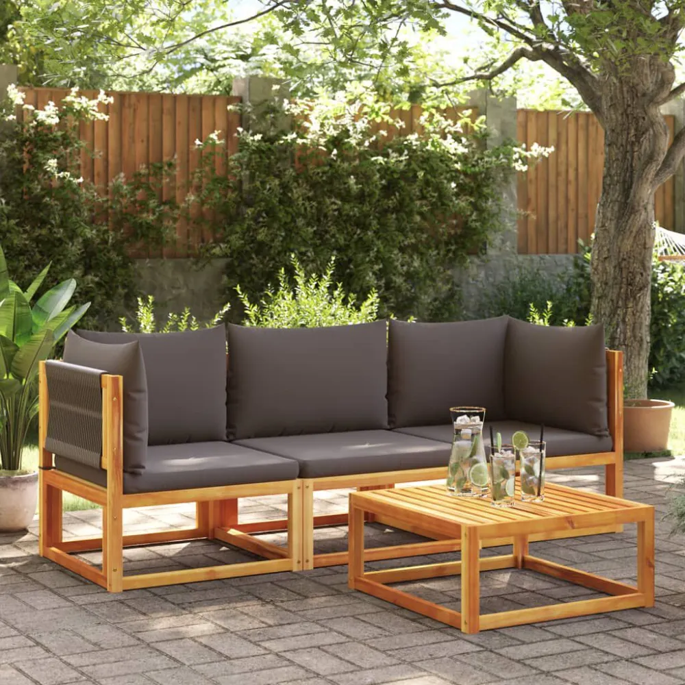 Set Divano da Giardino 3pz con Cuscini Legno Massello di Acacia con Sistema di Montaggio Rapido