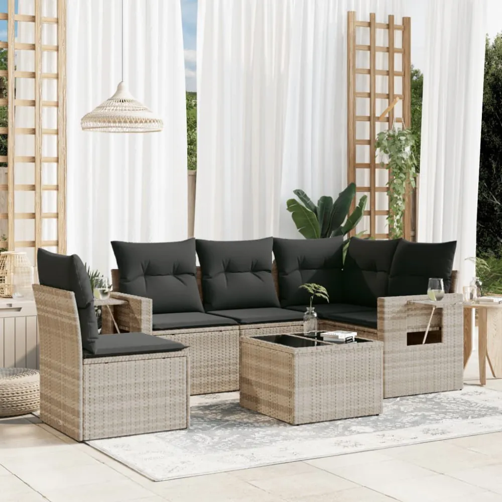 Set Divano da Giardino 6pz con Cuscini Grigio Palese Polyrattan Colori Vivaci