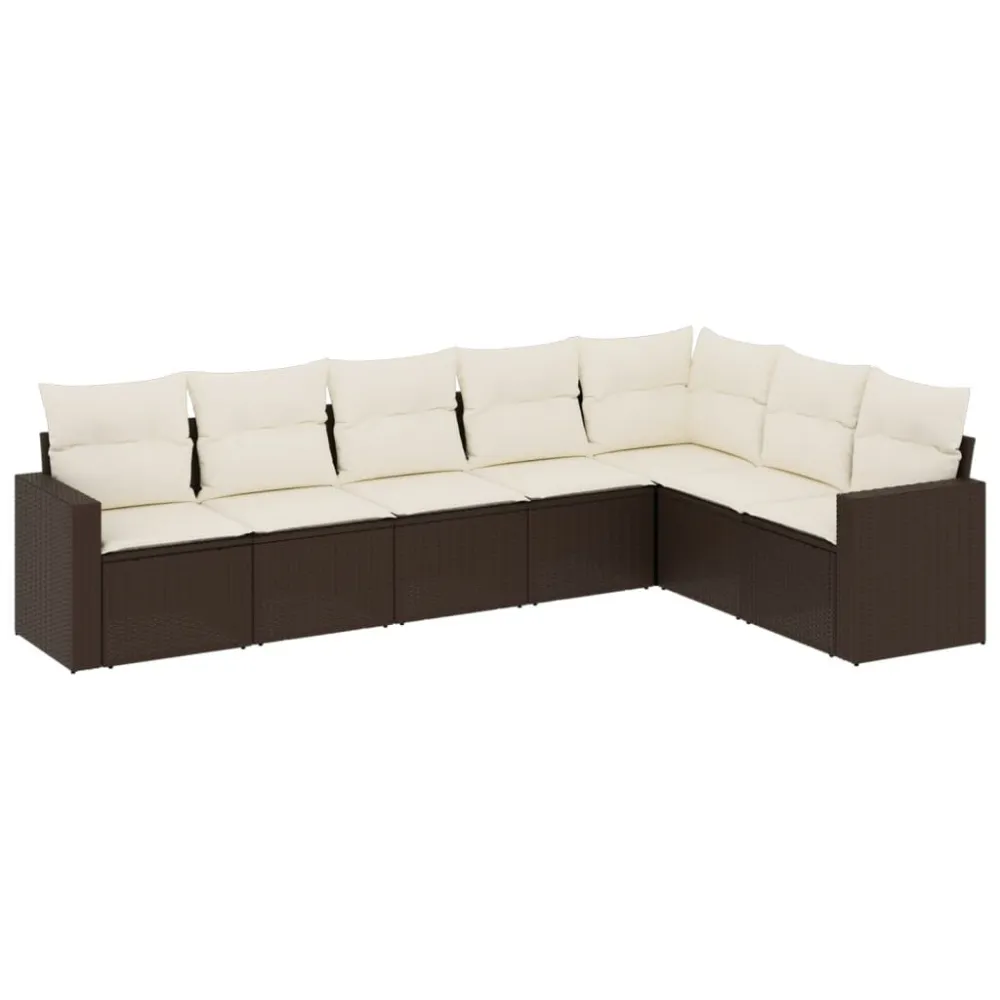 Set Divano da Giardino 7pz con Cuscini Marrone Polyrattan con Sistema di Montaggio Rapido