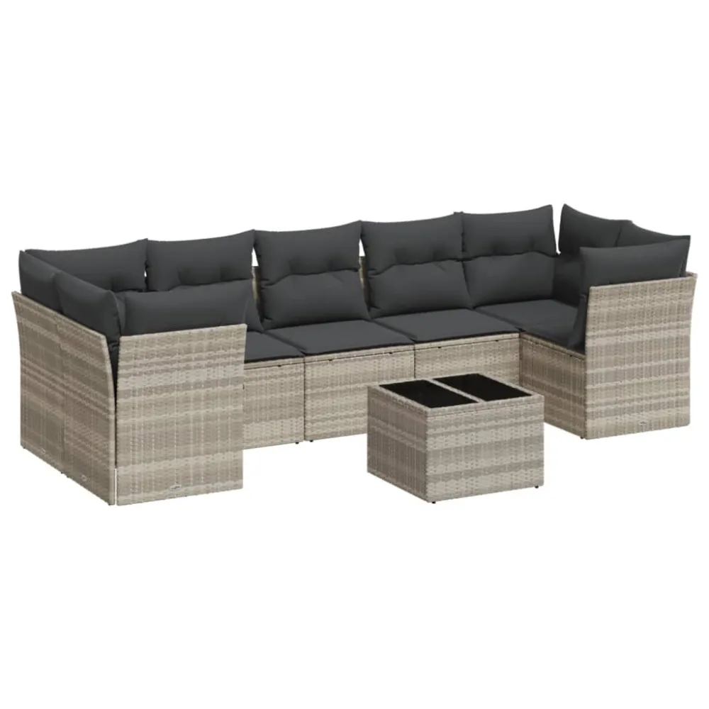 Set Divano da Giardino 8pz con Cuscini Grigio Distinto Polyrattan