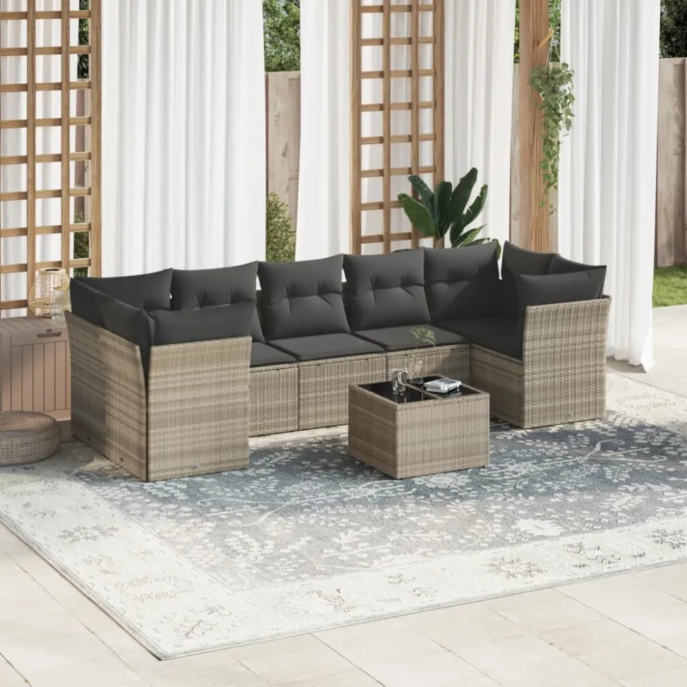 Set Divano da Giardino 8pz con Cuscini Grigio Distinto Polyrattan