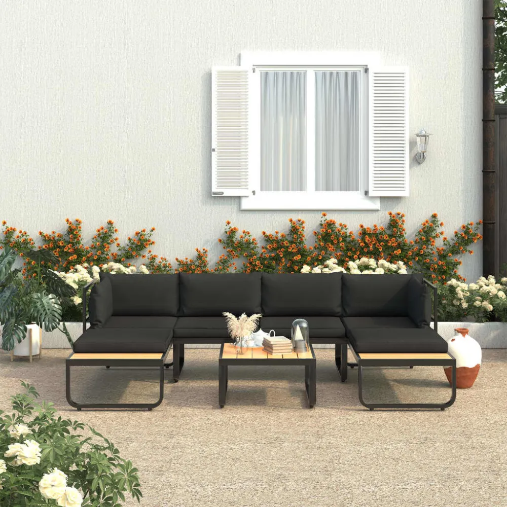 Set Divano da Giardino 4 pz ad Angolo Cuscini Alluminio WPC Easy Storage