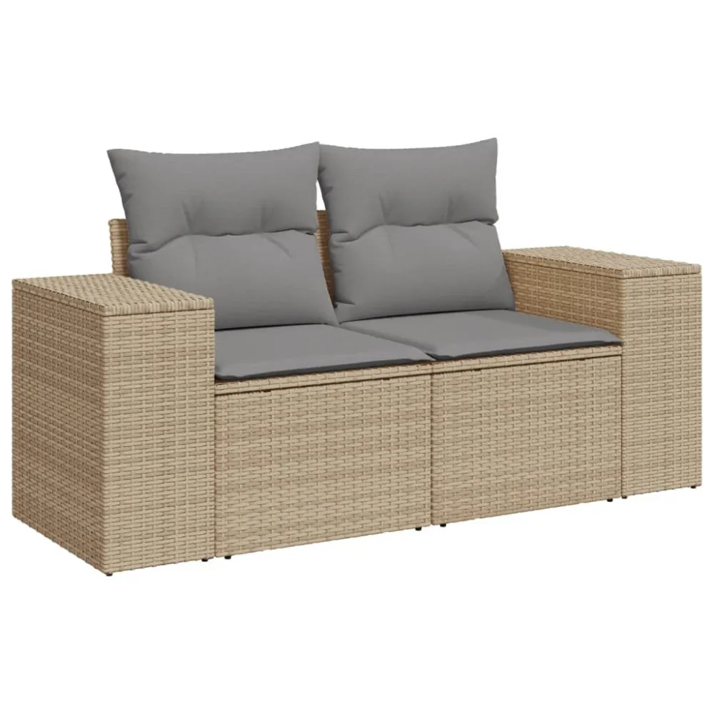 Set Divano da Giardino 9 pz con Cuscini Crema Polyrattan