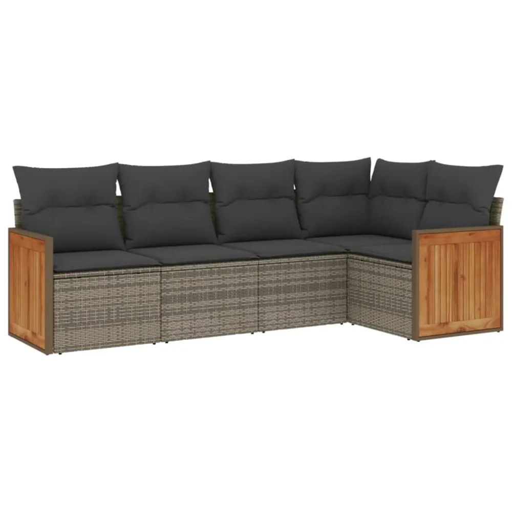 Set Divano da Giardino 5 pz con Cuscini Grigio Polyrattan per Giardino e Spiaggia