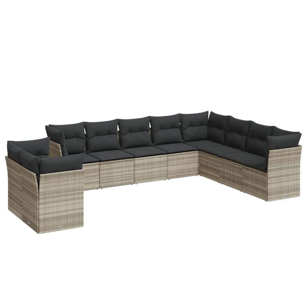 Set Divano Giardino 10 pz con Cuscini Grigio Limpido Polyrattan