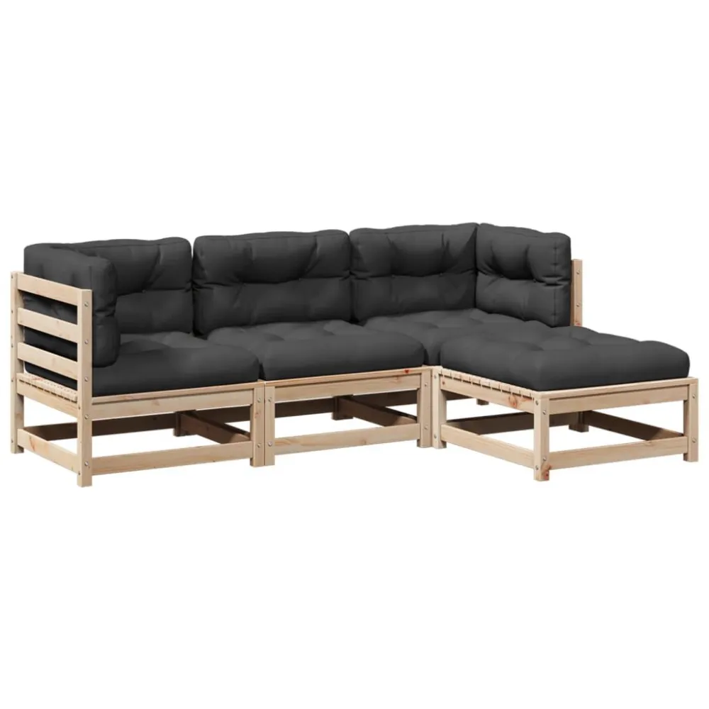 Set Divano da Giardino 4 pz con Cuscini Legno Massello di Pino con Rivestimento Tessuto