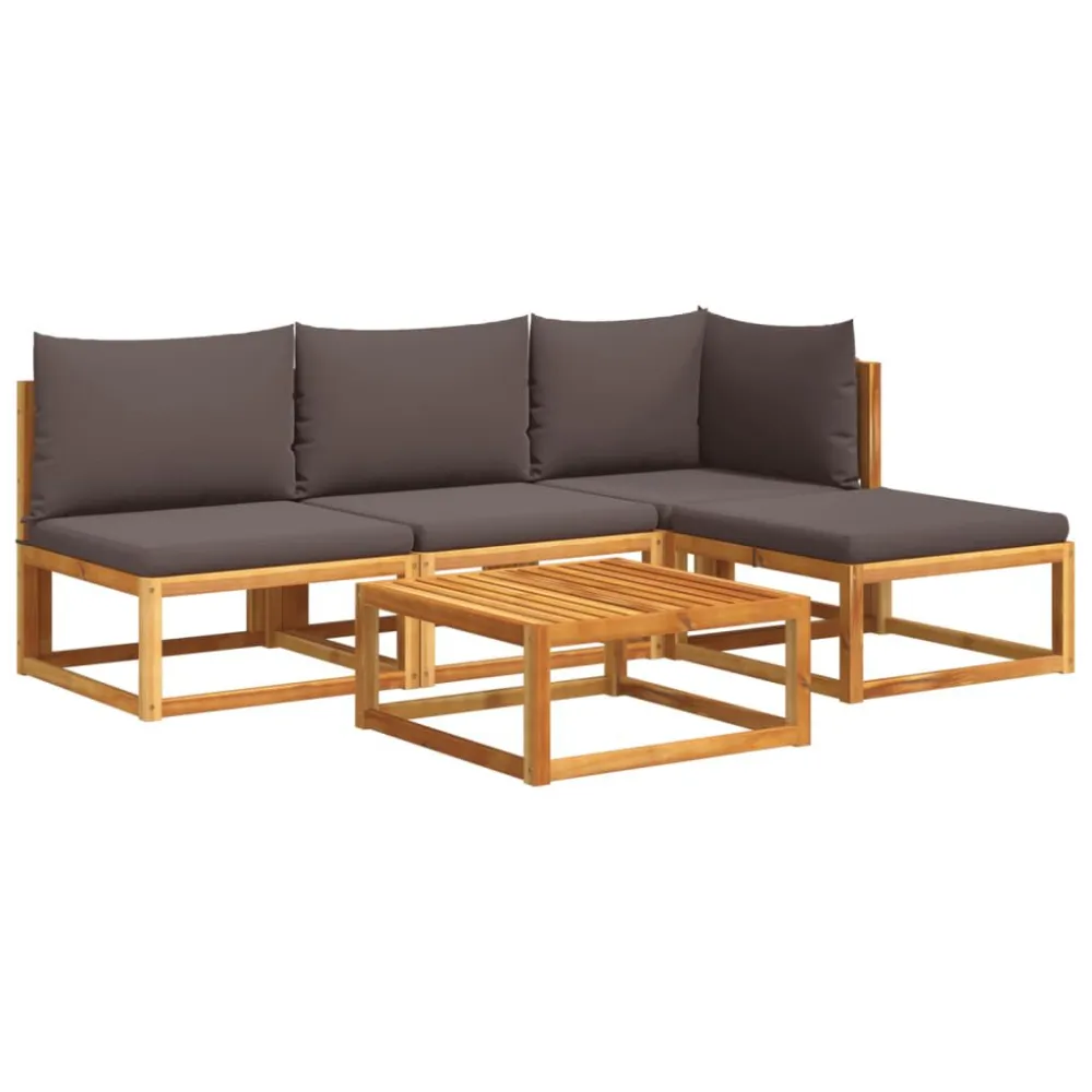 Set Divano da Giardino 5 pz con Cuscini Legno Massello Acacia con Struttura Acciaio