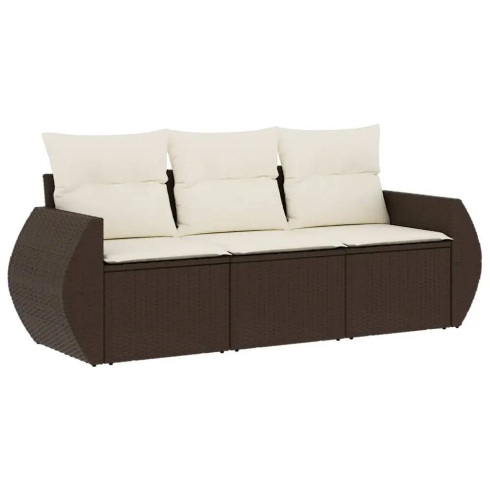 Set Divano da Giardino 3 pz con Cuscini Marrone Polyrattan per Relax all'Aperto