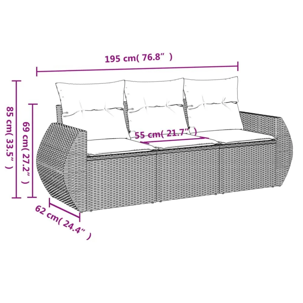 Set Divano da Giardino 3 pz con Cuscini Marrone Polyrattan per Relax all'Aperto