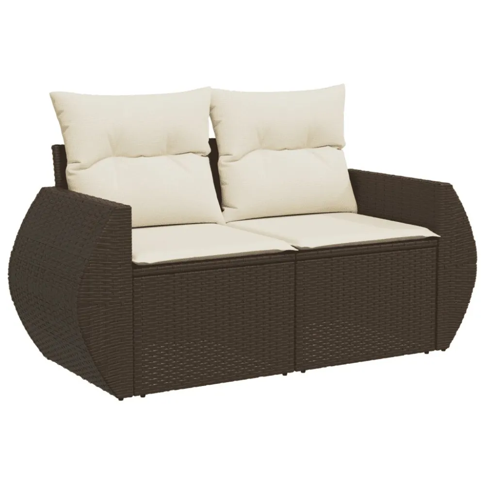 Set Divano da Giardino 3 pz con Cuscini Marrone Polyrattan per Relax all'Aperto