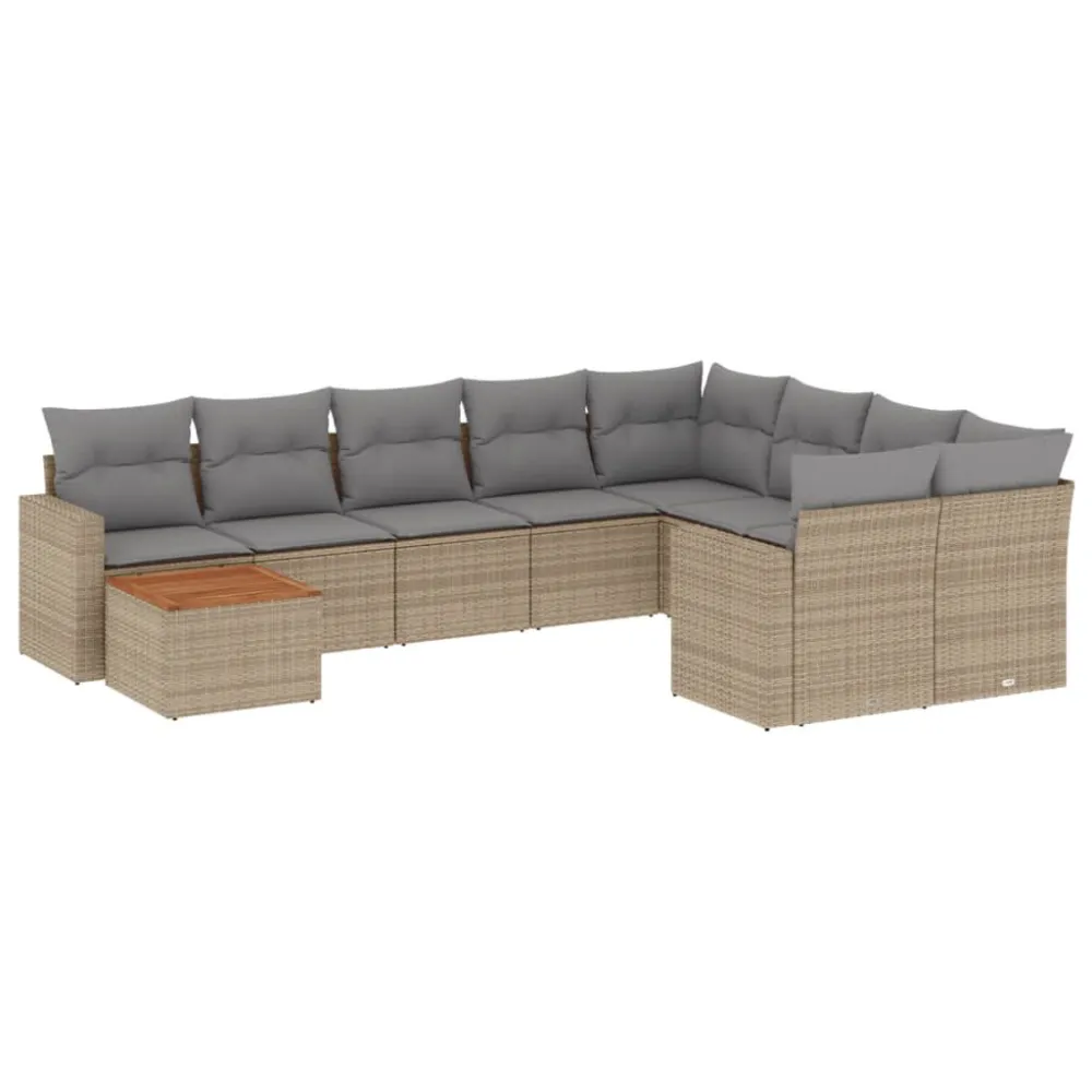 Set Divano da Giardino 10 pz con Cuscini Nocciola Polyrattan