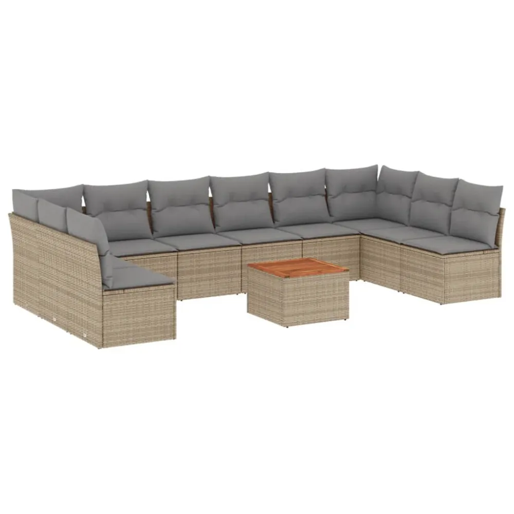 Set Divano da Giardino 11 pz con Cuscini Panna Misto Polyrattan Materiale Alluminio Anodizzato