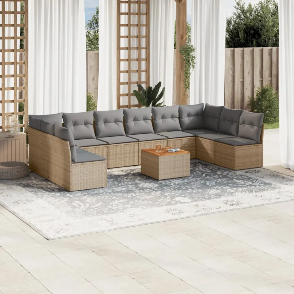 Set Divano da Giardino 11 pz con Cuscini Panna Misto Polyrattan Materiale Alluminio Anodizzato