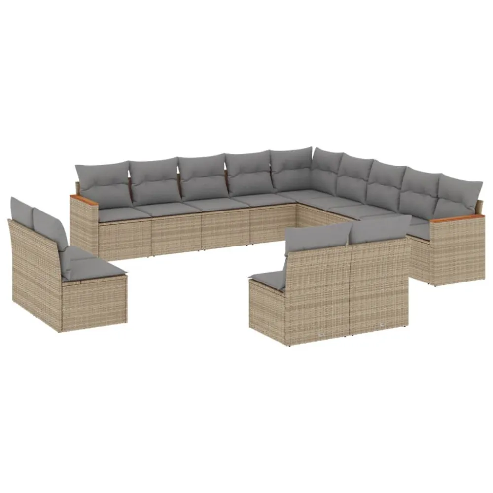 Set Divano da Giardino 13 pz con Cuscini Sabbia Misto Polyrattan con Sistema di Montaggio Rapido
