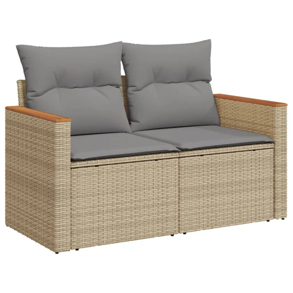 Set Divano da Giardino 13 pz con Cuscini Sabbia Misto Polyrattan con Sistema di Montaggio Rapido
