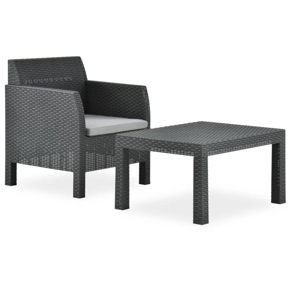 Set Divano da Giardino 2 pz con Cuscino Rattan PP Antracite con Schienale Regolabile