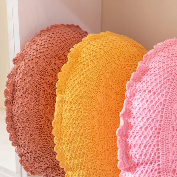 Cuscino Uncinetto Rosa Rotondo per Divano