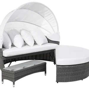 Divano coperto da giardino rattan grigio SYLT LUX
