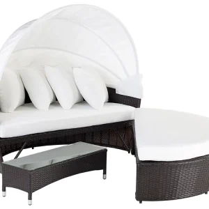 Divano coperto da giardino rattan marrone SYLT LUX