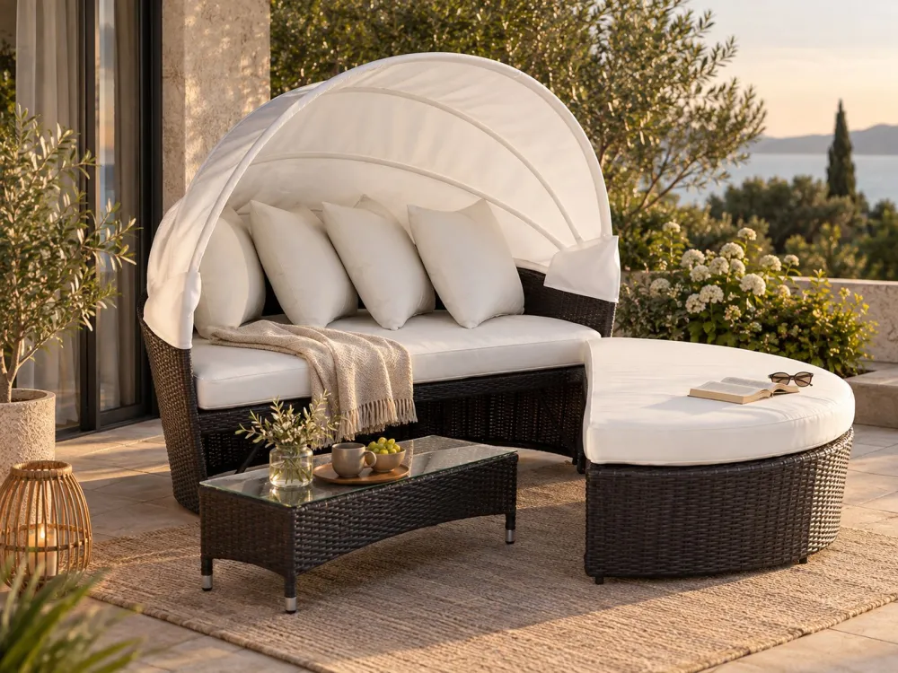 Divano coperto da giardino rattan marrone SYLT LUX