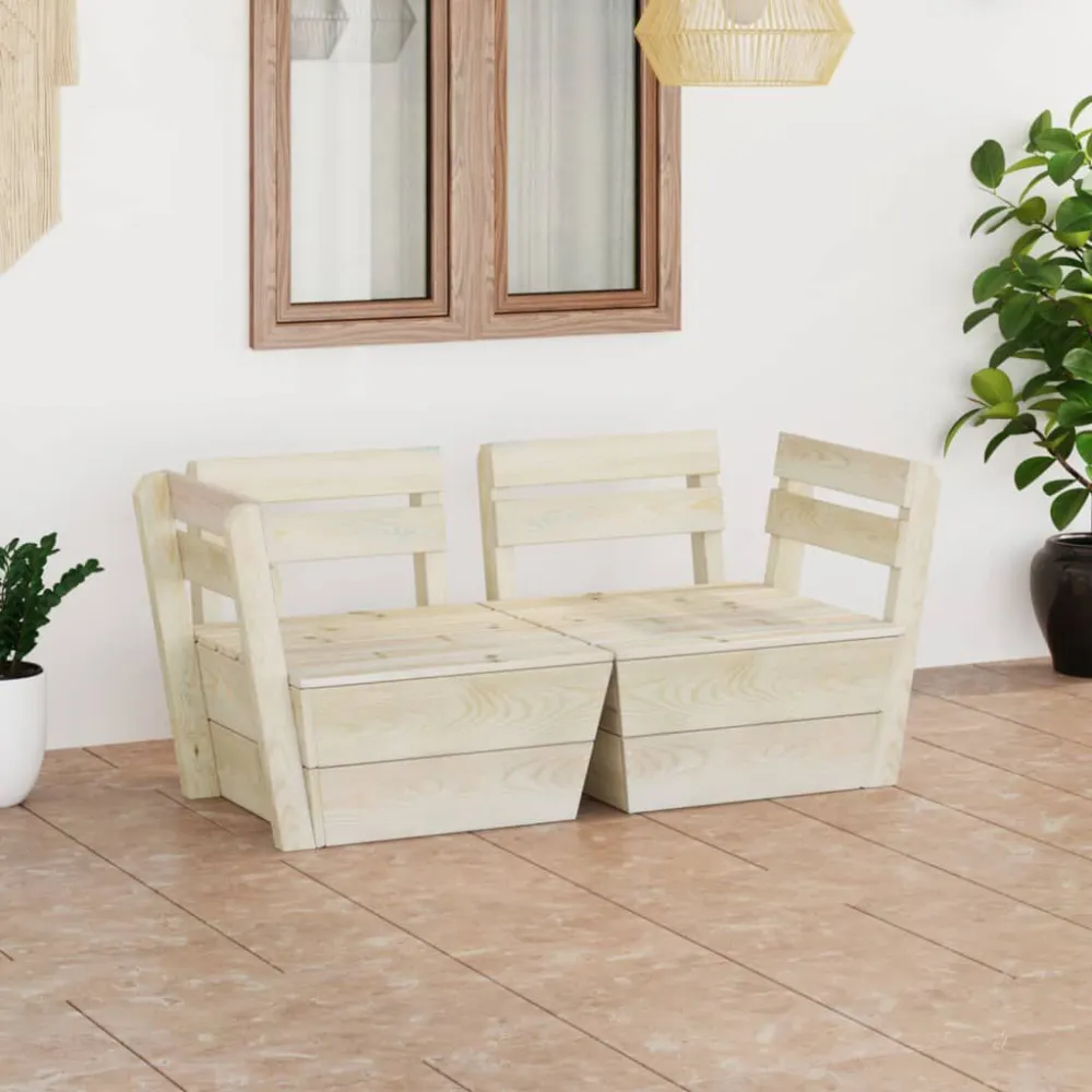 Confortevole Ergonomico Divano da Giardino 2 Posti su Pallet Legno Abete Impregnato