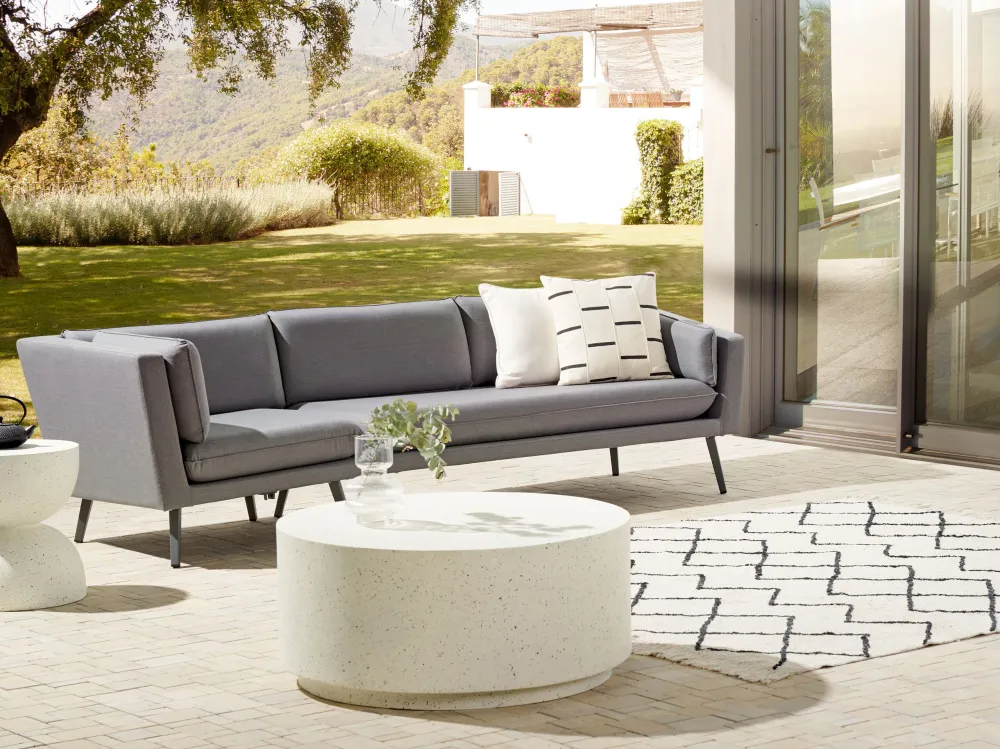 Confortevole Ergonomico Divano imbottito da giardino Divano da giardino LORETELLO Poliestere Grigio Sinistra